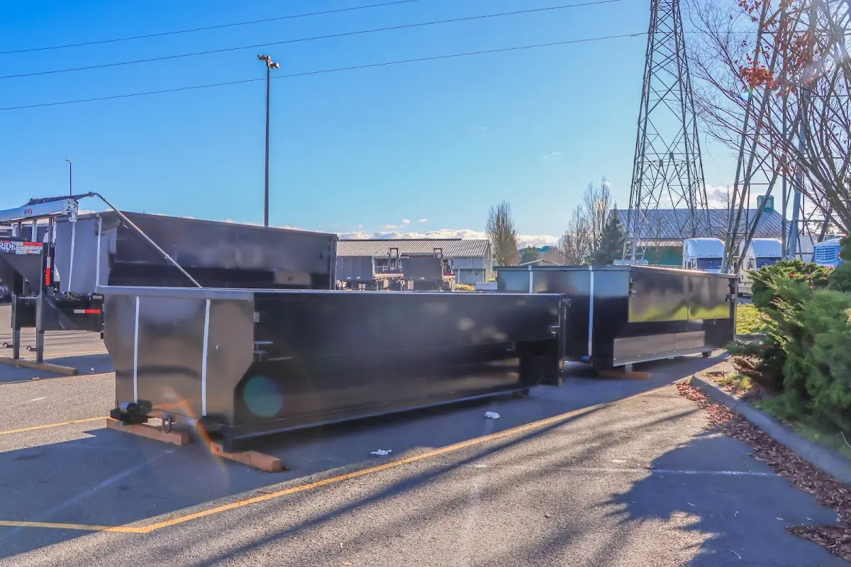 Roll-off dumpster ready for waste disposal at job site for Construction Dumpster Rental in South Pasadena